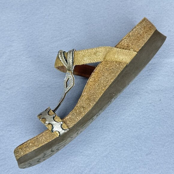 NAOT Aspen Leather Sandals Wedge Cork Gold Metallic Rhinestones EU 38 US 7 - 7.5 - Picture 11 of 16